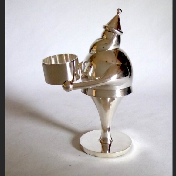 NEW VINTAGE 7.5” POTTERY BARN SILVER PLATE SANTA CLAUS TEA LIGHT CANDLE HOLDER - Picture 7 of 10